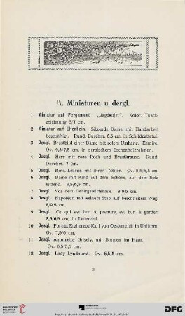 A. Miniaturen u. dergl. (Nr. 1-50)