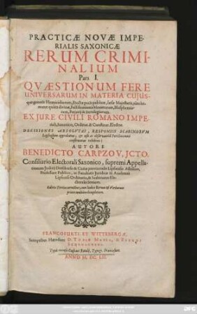 1: Practicae Novae Imperialis Saxonicae Rerum Criminalium Pars ...
