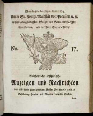 No. 17. Montags, den 26ten April 1779.