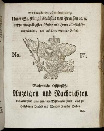 No. 17. Montags, den 26ten April 1779.