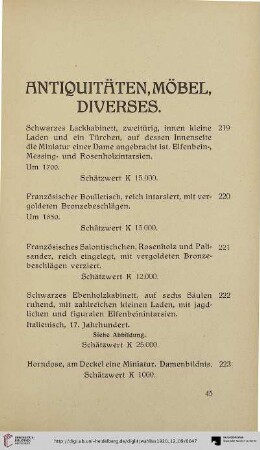 Antiquitäten, Möbel, Diverses (Nr. 219-256)