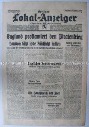 Tageszeitung "Berliner Lokal-Anzeiger" überwiegend zum Seekrieg gegen Großbritannien