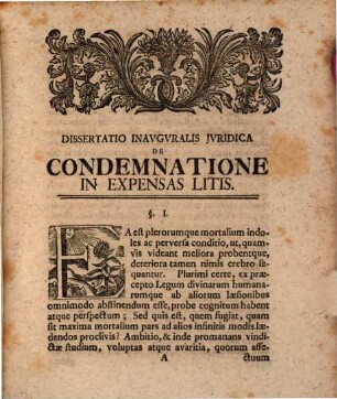 Dissertatio inauguralis iuridica de condemnatione in expensas litium