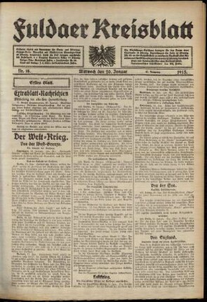 Erste Ausgabe vom Mittwoch, den 20. Januar 1915.