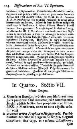 Sectio VII. Manu Scripta.