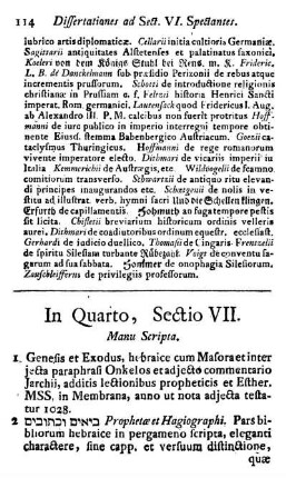 Sectio VII. Manu Scripta.