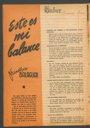 Este es mi balance - Francisco Balaguer : Debe [y] haber, Buenos Aires, Septiembre de 1945
