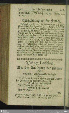 Die 47. Lection, Uber die Auslegung der fünfften Bitte