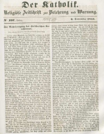497-499 Zur Rechtfertigung des Hirscherschen Katechismus