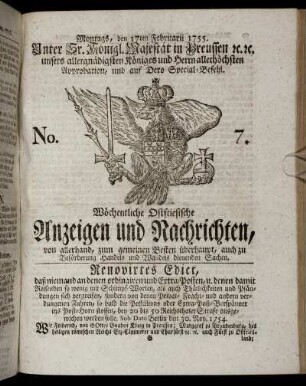 No. 7. Montags, den 17ten Februarii, 1755.