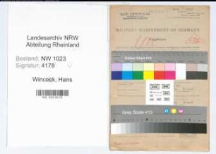 Entnazifizierung Hans Wincek , geb. 29.03.1905 (Buchhalter)