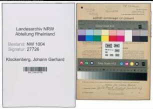 Entnazifizierung Johann Gerhard Klockenberg , geb. 23.06.1896 (Kaufm.Angestellter)
