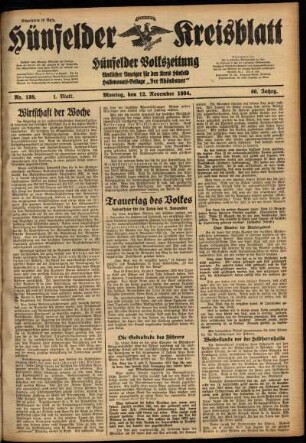 Erste Ausgabe vom Montag, den 12. November 1934.