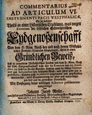 Commentarius ad art. VI. instrumenti pacis Westphalicae