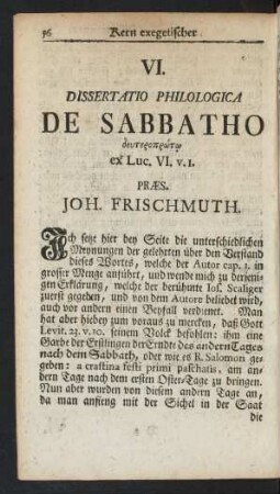 VI. Dissertatio Philologica De Sabbatho ...