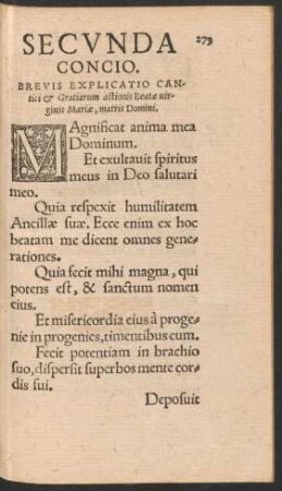 Secunda Concio. Brevis Explicatio Cantici et Gratiarum actionis Beatae virginis Mariae, matris Domini.