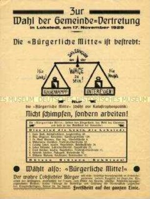 Programmatischer Wahlaufruf der Bürgerlichen Mitte zur Gemeindewahl in Lokstedt mit Auflistung der Wahlkandidaten