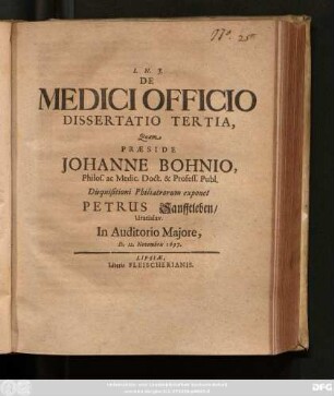 De Medici Officio Dissertatio Tertia