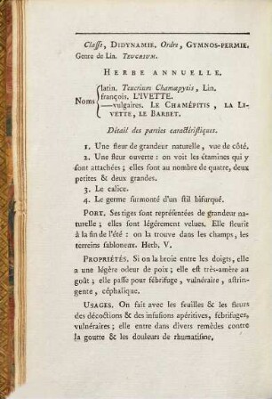 Flora Parisiensis ou descriptions et figures des plantes qui croissent aux environs de Paris : avec les différens noms, classes, ordres et genres qui leur conviennent, ranges suivant la méthode sexuelle de M. Linné leurs parties caractéristiques, ports, proprietés, vertus et doses d'usage en médecine, suivant les demonstrations de botanique qui se sont au jardin du roy. 4