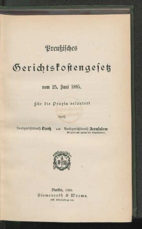 Preußisches Gerichtskostengesetz vom 25. Juni 1895