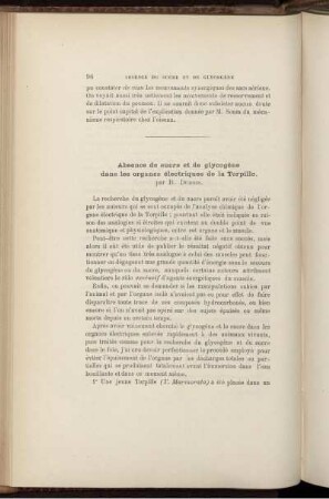 Absence de sucre et de glycogene dans les organes electriques de la Terpille
