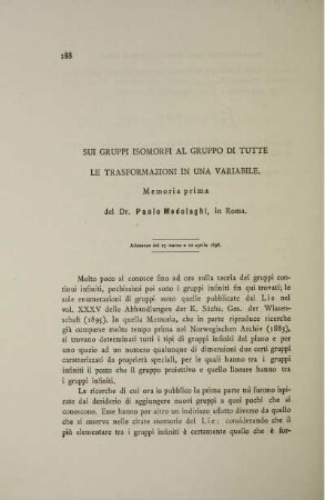 Sui gruppi isomorfi al gruppo di tutte le trasformazioni in una variabile.