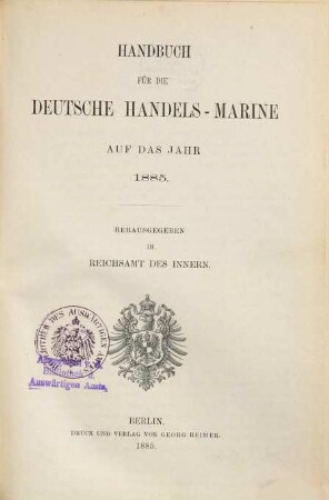 Handbuch für die deutsche Handelsmarine. 1885, 1885