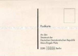 Adressierter Postkarten-Vordruck an den Staatsrat der DDR mit Forderungen zum Umweltschutz (blanko)