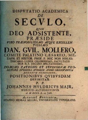 Disputatio Academica De Seculo