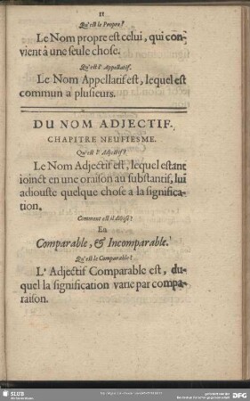 Du Nom Adjectif. Chapitre Neufiesme