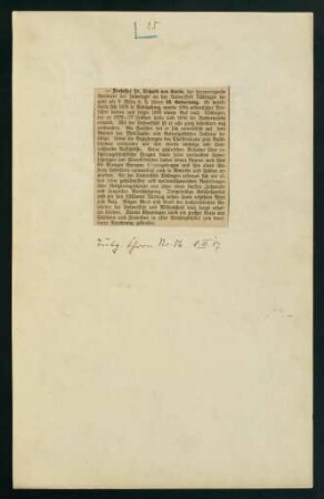 Zeitungsartikel bezügl. Garbes 60. Geburtstag, Tübinger Chronik, 08.03.1917, Nr. 56.
