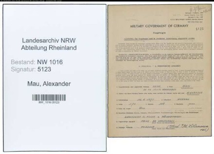 Entnazifizierung Alexander Mau , geb. 16.04.1878 ()