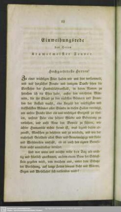 Einweihungsrede des Herrn Kramermeister Tenner