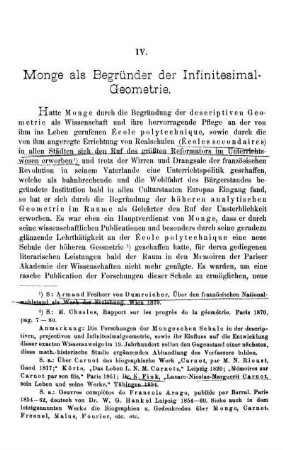 IV. Monge als Begründer der Infinitesimal-Geometrie.