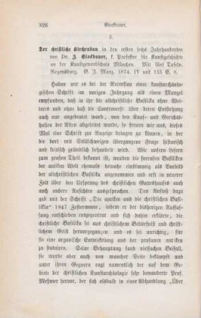 326-330 [Rezension] Stockbauer, Jacob, Der christliche Kirchenbau in den ersten sechs Jahrhunderten