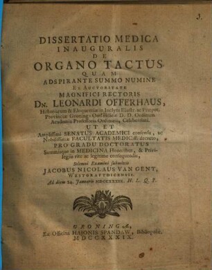 Diss. med. inaug. de organo tactus