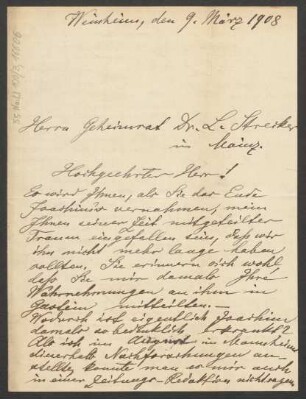 Brief an Ludwig Strecker  und B. Schott's Söhne : 09.03.1908