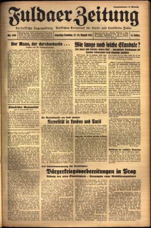 Ausgabe vom Samstag, den 27. August 1938.