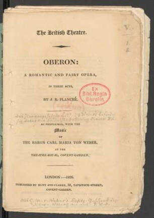 The British Theatre : Oberon: a romantic and fairy opera, in three acts