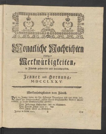 Jenner und Hornung, MDCCLXXV