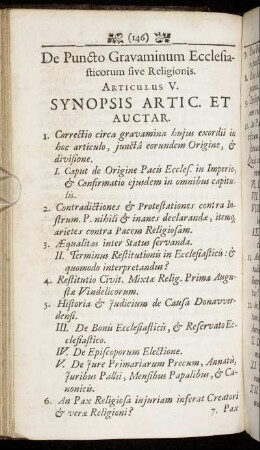 Articulus V. De Puncto Gravaminum Ecclesiasticorum sive Religionis