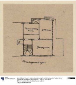 Potsdam Neubabelsberg, Projekt Wohnhaus für Friedrich Sarre, Skizzenblatt mit Grundriss des Dachgeschosses