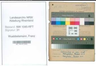 Entnazifizierung Franz Wuebbelsmann , geb. 10.12.1897 (Buchhalter)