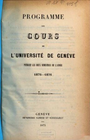 Programme des cours. 1875/76