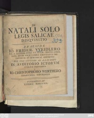 De Natali Solo Legis Salicae Disqvisitio