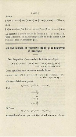 Sur une surface du troisième degré qu´on rencontre en mécanique.