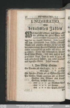 I. Numeratio. Mit benahmten Zahlen