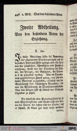Zweite Abtheilung: Von den besonderen Arten der Erziehung.