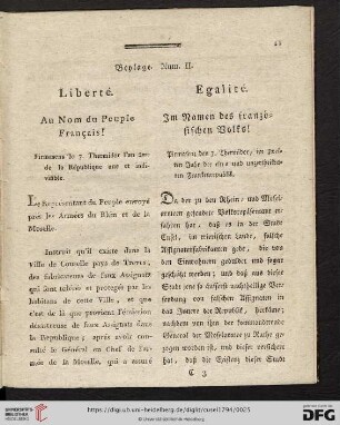 Beylage Num. II: Liberté / Egalité