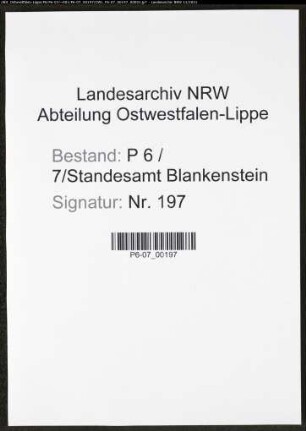 Heiratsregister Standesamt Blankenstein/Ruhr